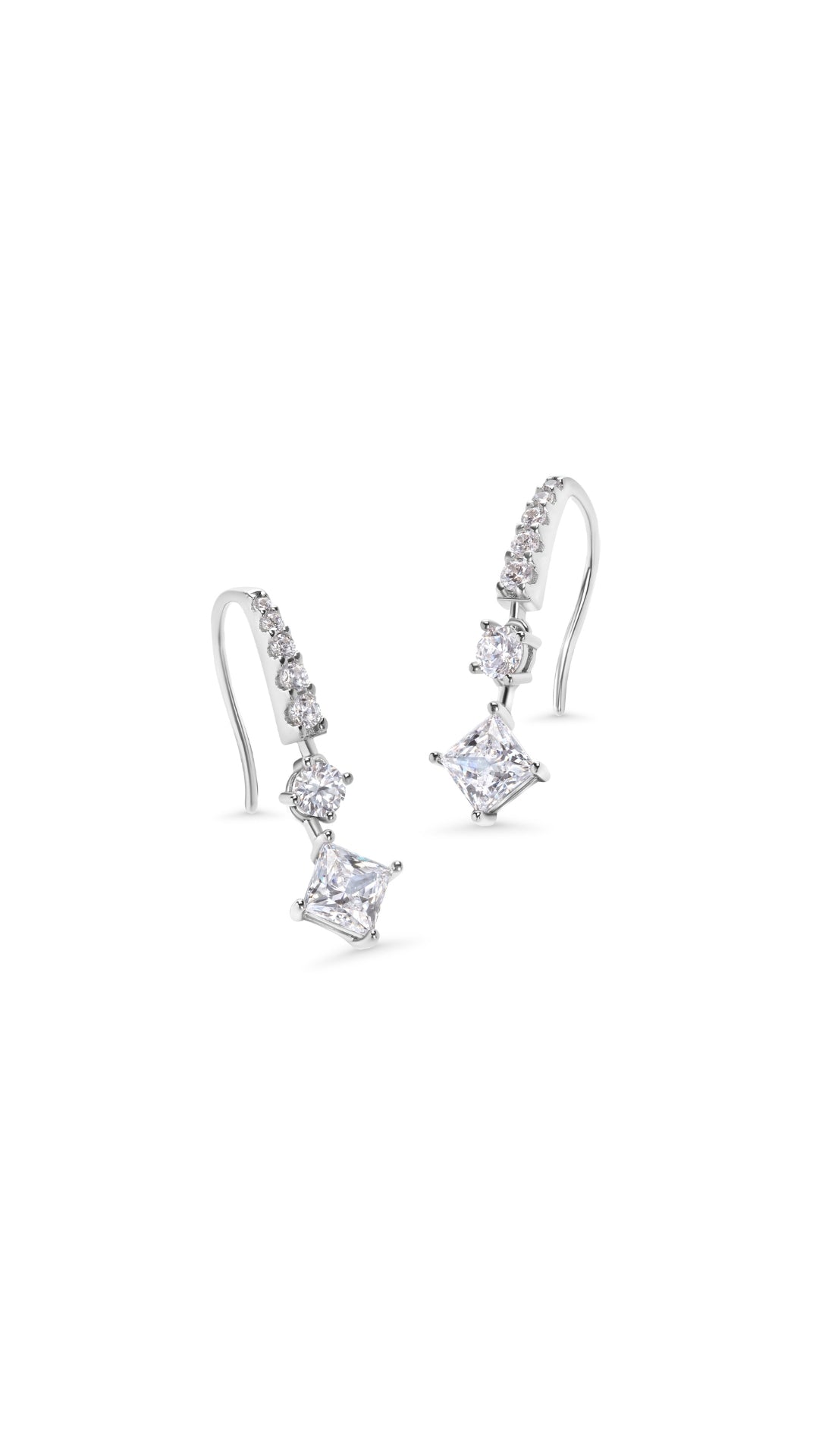 Sterling silver drop earrings for women with princess cut diamond style gemstone