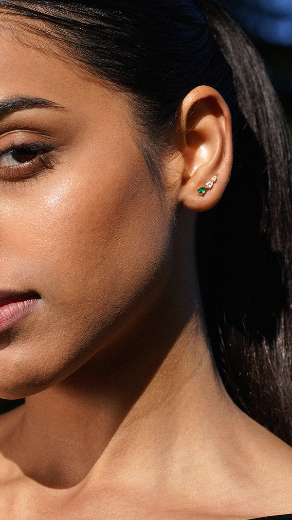 Toluda Ear Climber Emerald Gold Vermeil