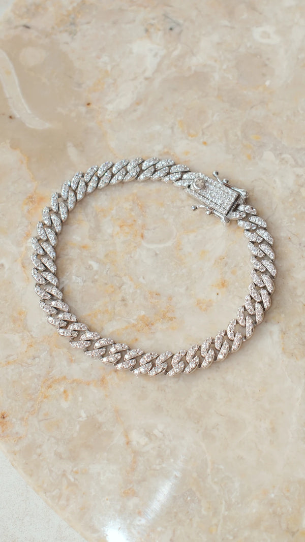 Sterling silver cuban link chain bracelet for women