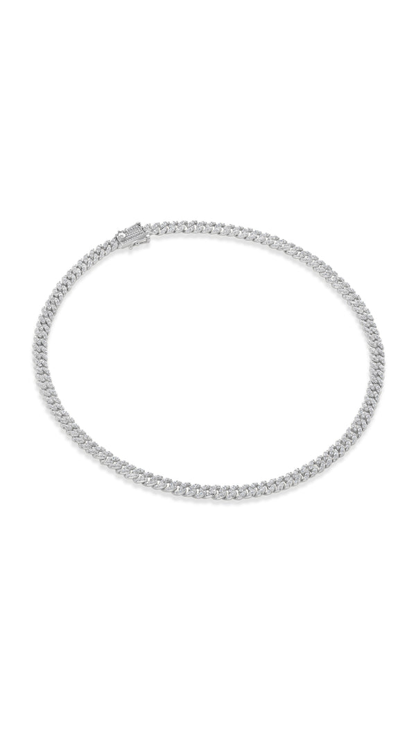 Sterling silver cuban chain necklace for women with pave detailing. 