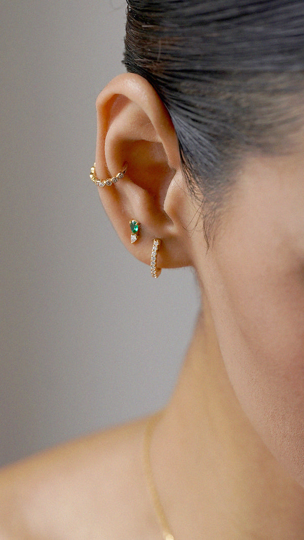 Zeta Stud Earrings Emerald Gold Vermeil