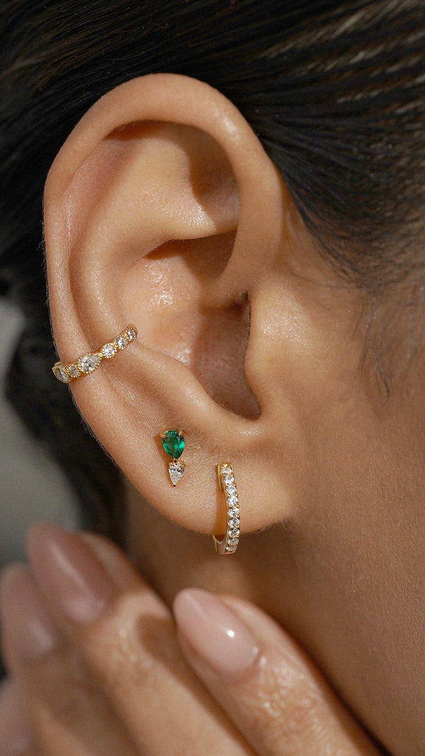 Zeta Stud Earrings Emerald Gold Vermeil