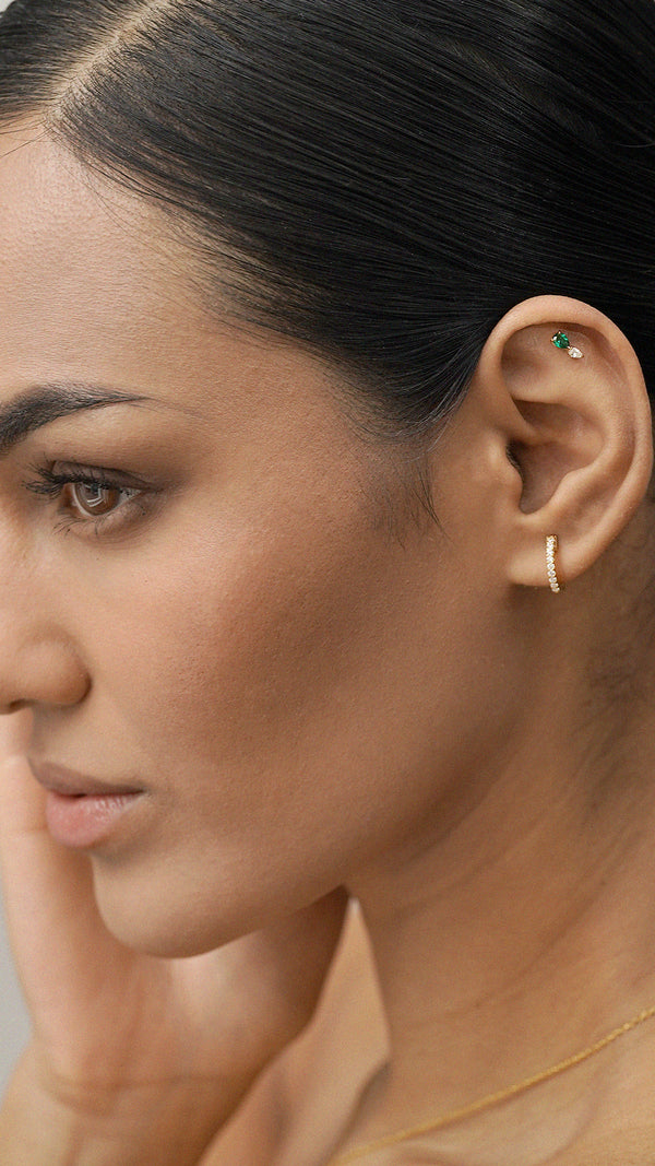 Zeta Stud Earrings Emerald Gold Vermeil