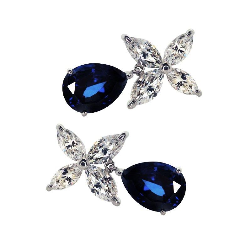Sterling Silver Drop Earrings - Sapphire pear cut