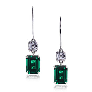 Shannon Green Emerald Euro Back Earrings White Gold Plated
