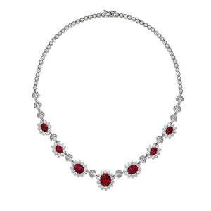 Rosemond Ruby Oval Flower Necklace White Gold Plated