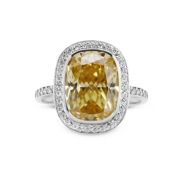 Penny Fancy Yellow Cushion Ring White Gold Plated