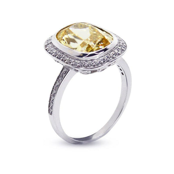 Penny Fancy Yellow Cushion Ring White Gold Plated