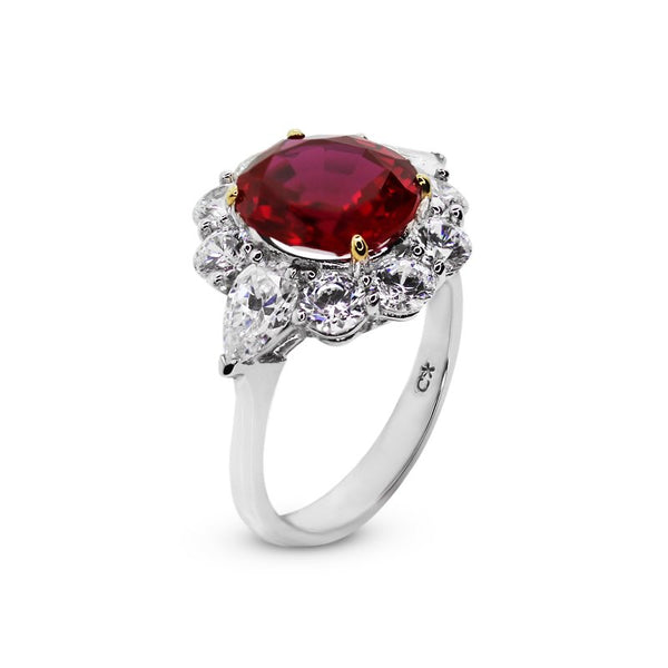 Sterling Silver Cocktail Ring - Ruby Centre Stone