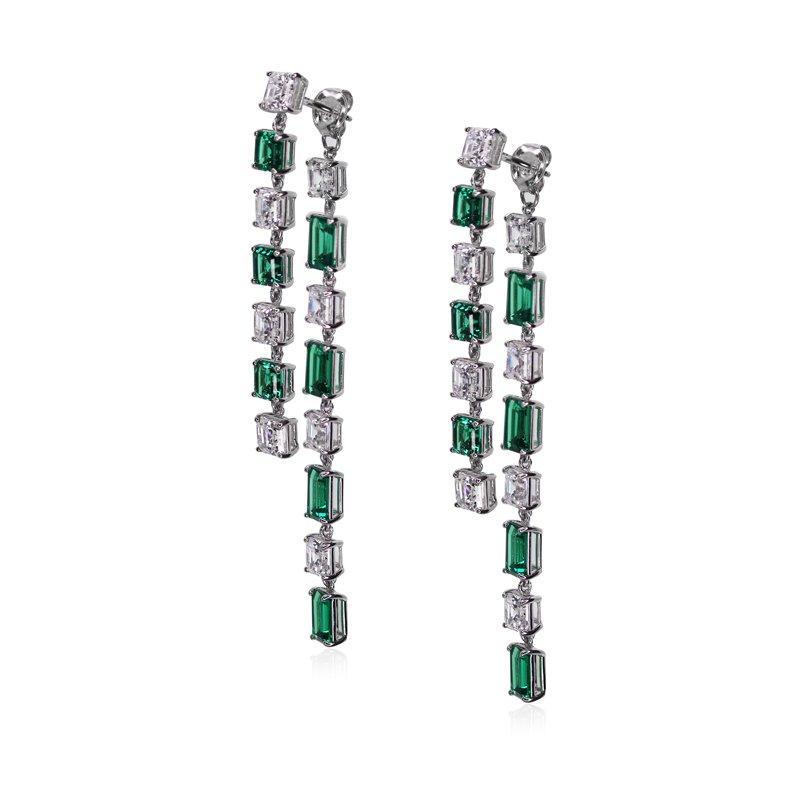 Nona Emerald Green Drop Earrings White Gold Plated