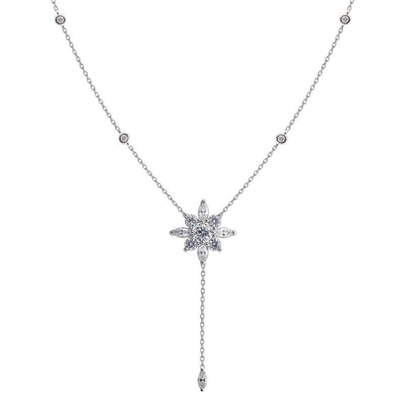 Camelia Drop Necklace White Gold Plated