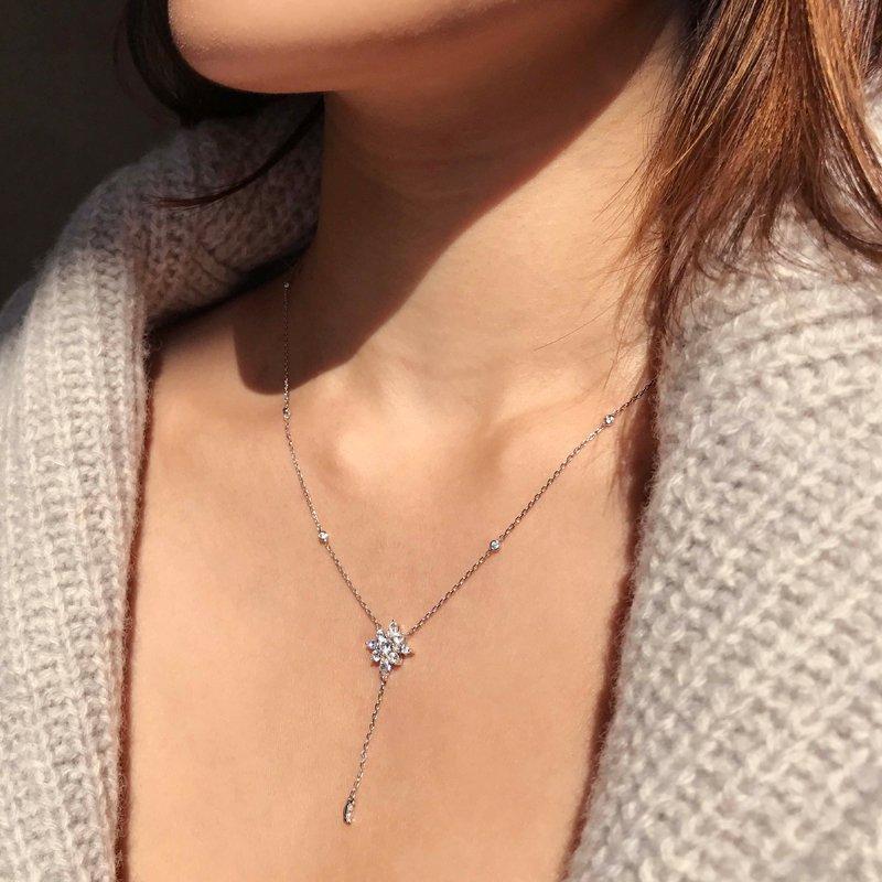 Camelia Drop Necklace White Gold Plated