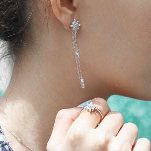 Sterling Silver Drop Earrings - Flower design