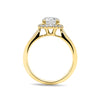 A beautiful 0.60ct halo engaement ring in 18K yellow gold, featuring a round lab diamond centre.