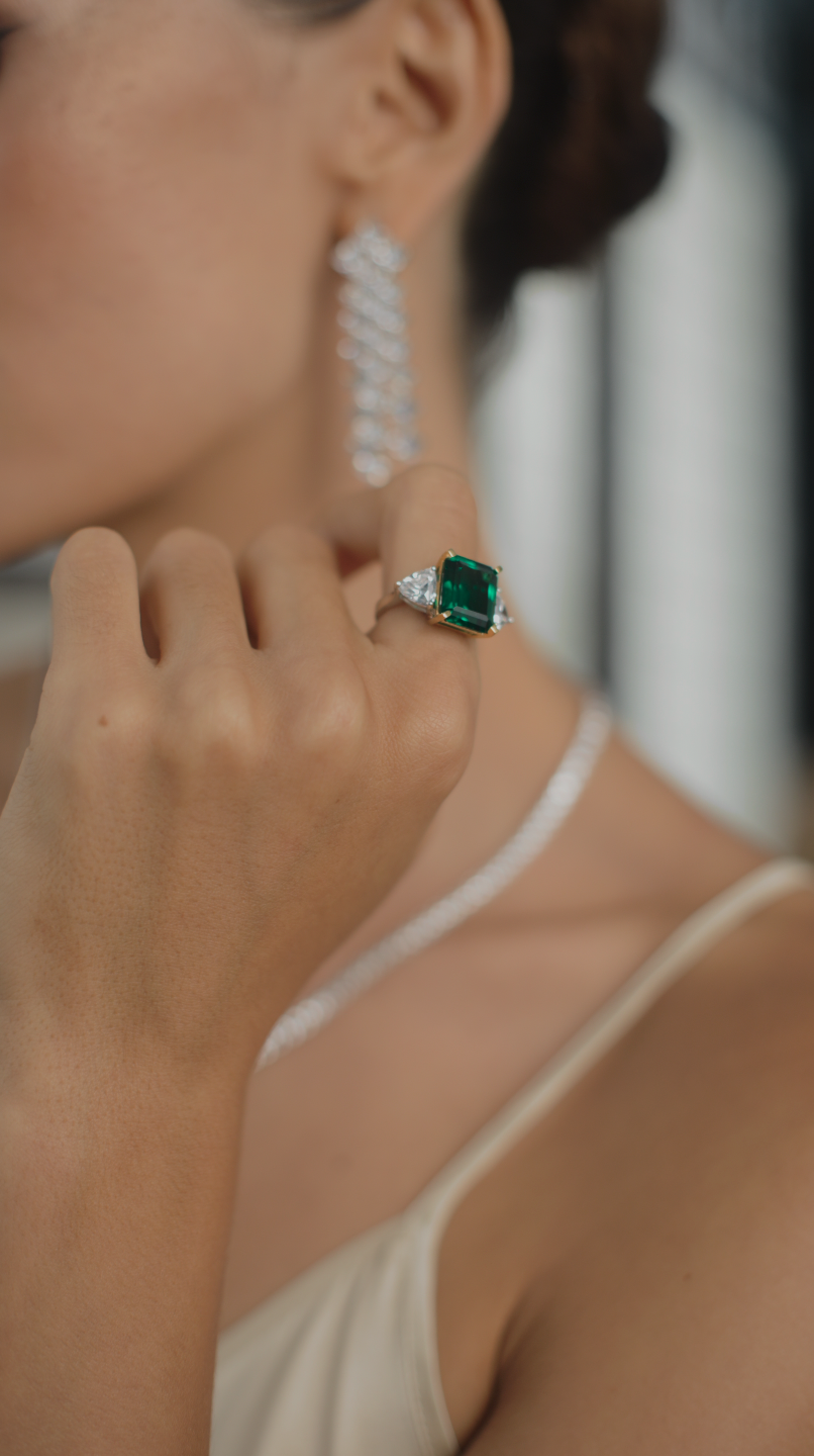 Adila Emerald Green Cocktail White Gold Plated