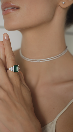 Adila Emerald Green Cocktail White Gold Plated