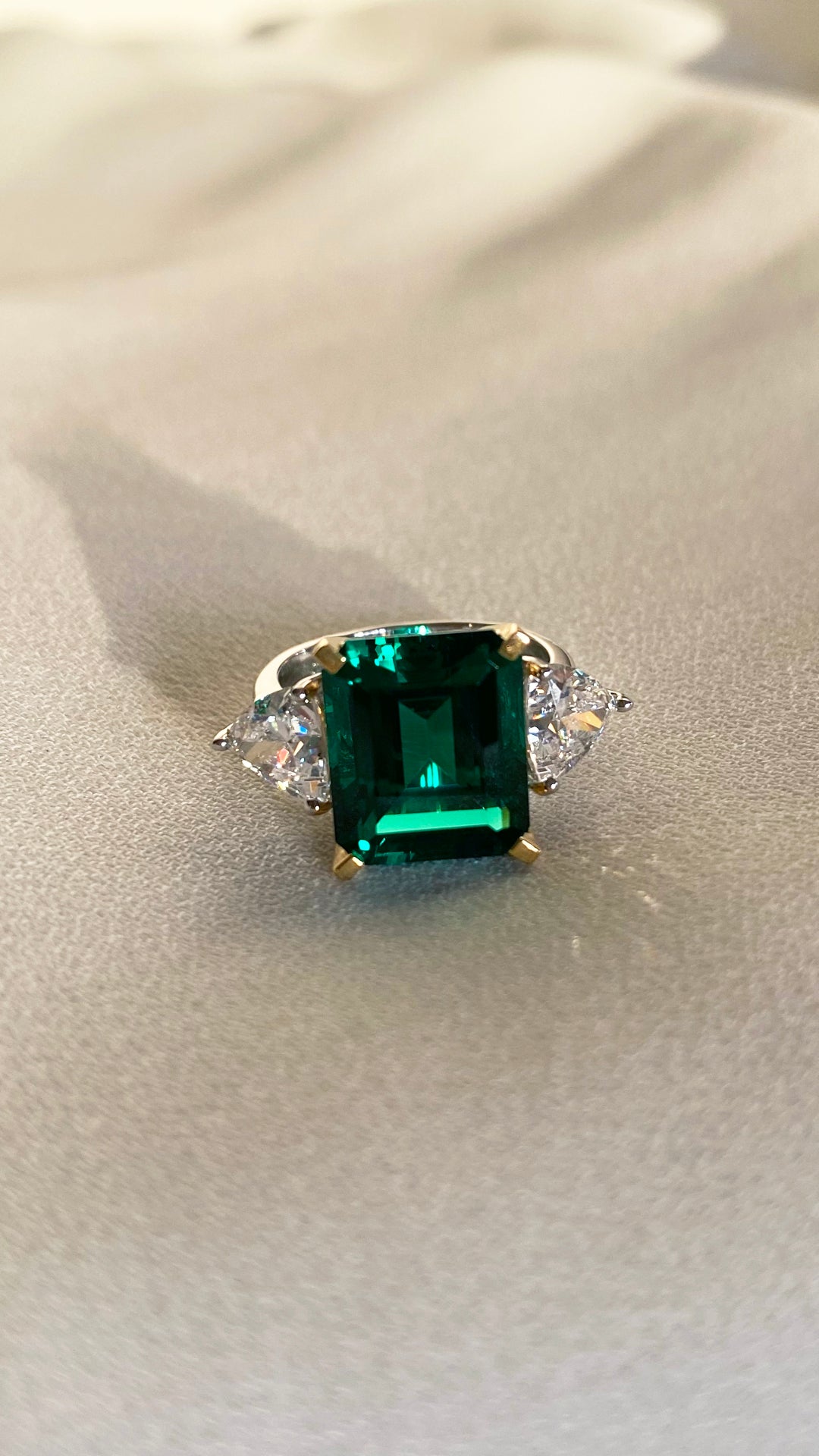 Adila Emerald Green Cocktail White Gold Plated