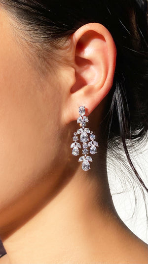 Aster White Chandelier Earrings White Gold Plated