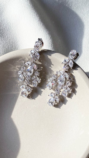 Aster White Chandelier Earrings White Gold Plated