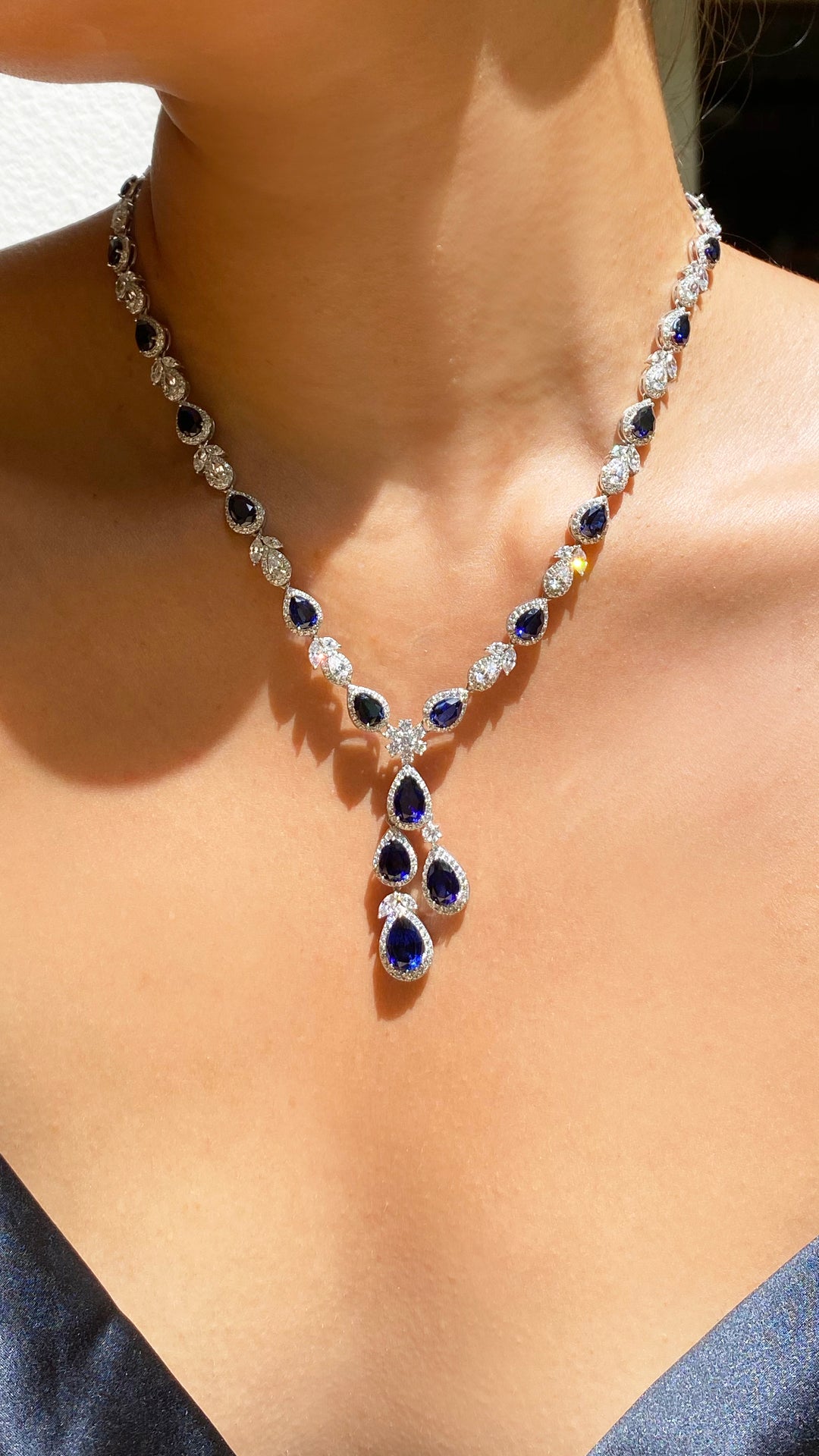 Aurelia Sapphire Pear Necklace White Gold Plated