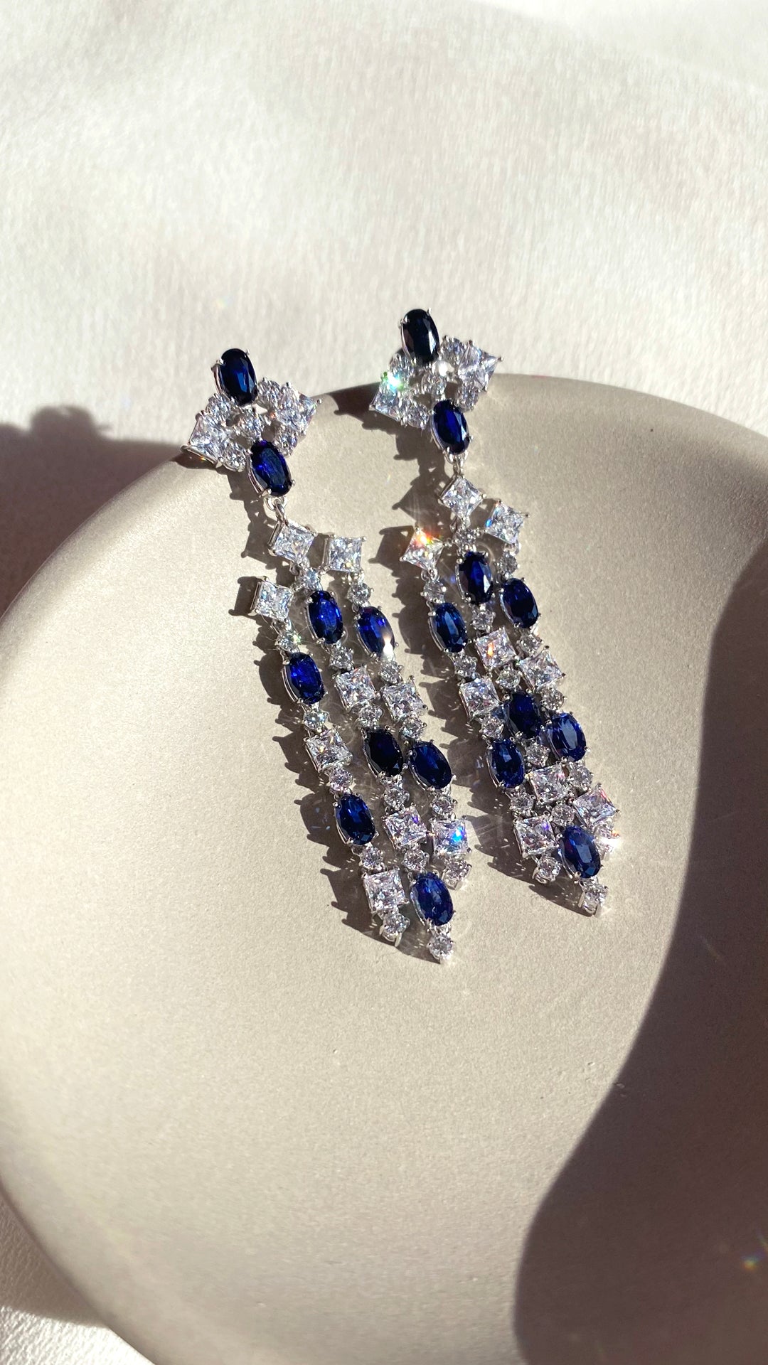 Brady Sapphire Earrings White Gold Plated CARAT London UK