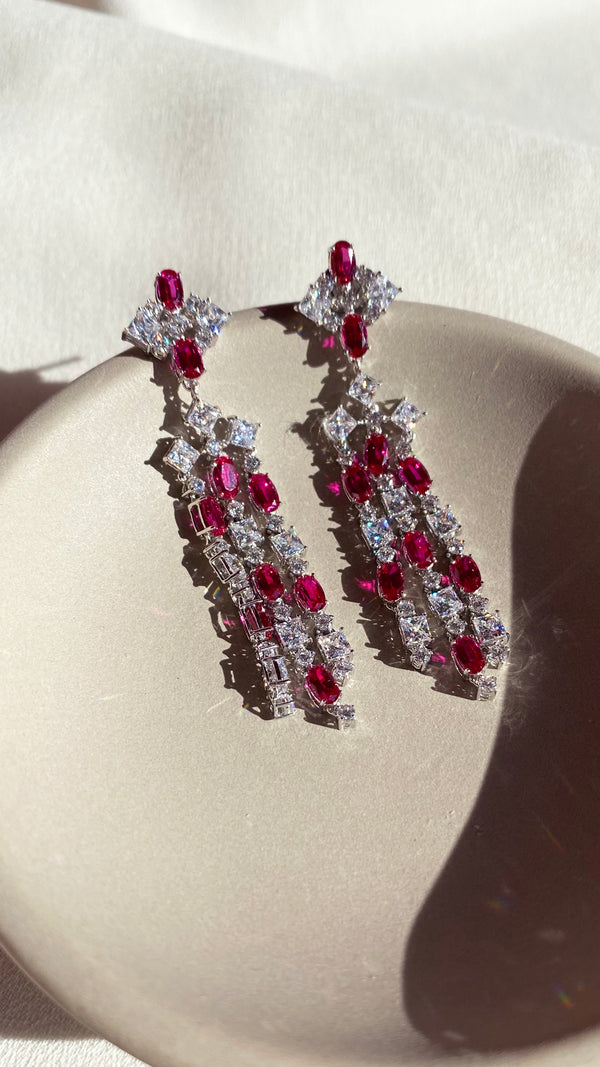 Brady Ruby Earrings White Gold Plated for women