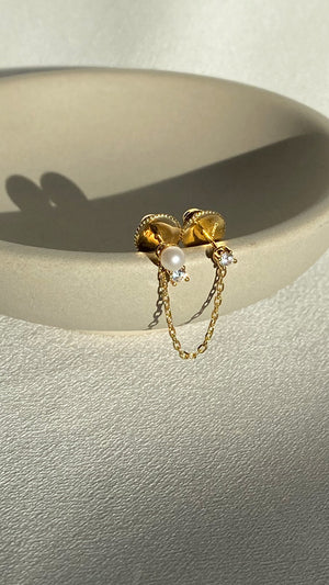 Cady Pearl Stud & Chain Gold Vermeil
