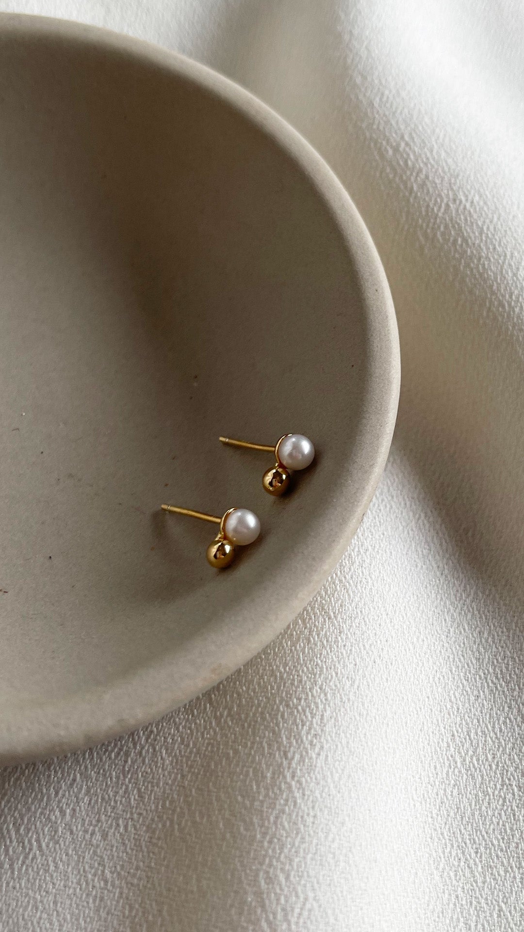 Cady Pearl and Bead Stud Gold Vermeil