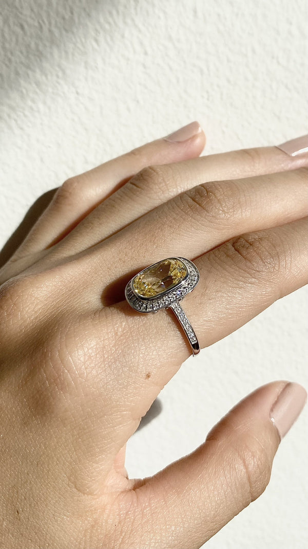 Penny Fancy Yellow Cushion Ring White Gold Plated