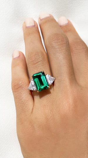 Erica Emerald Green Trilogy Ring White Gold Plated