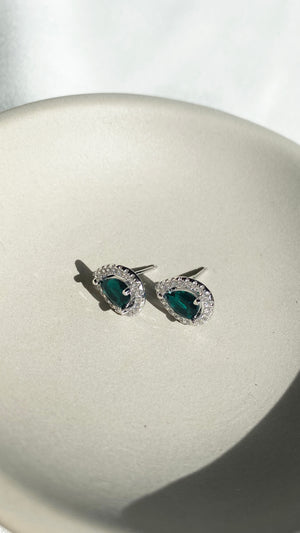 Emile Emerald Green Studs White Gold Plated