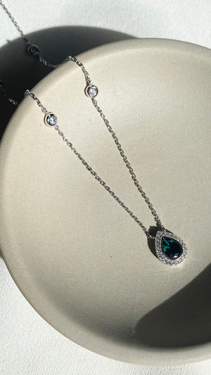 Emile Emerald Green Necklace White Gold Plated