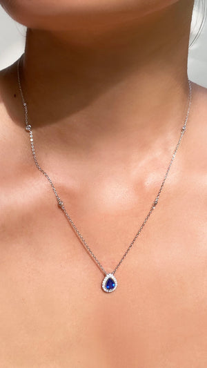 Emile Sapphire Necklace White Gold Plated