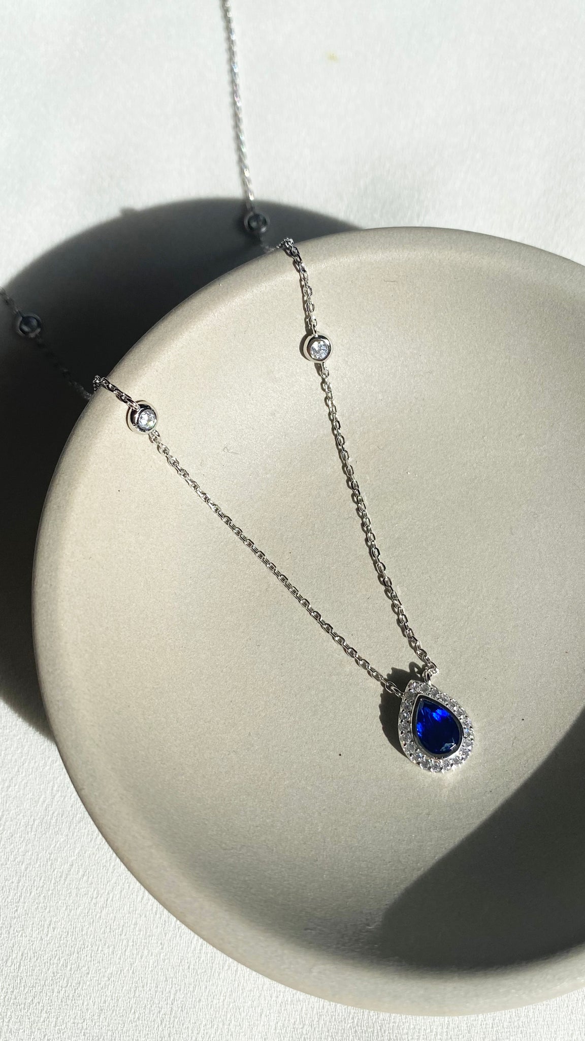 Emile Sapphire Necklace White Gold Plated