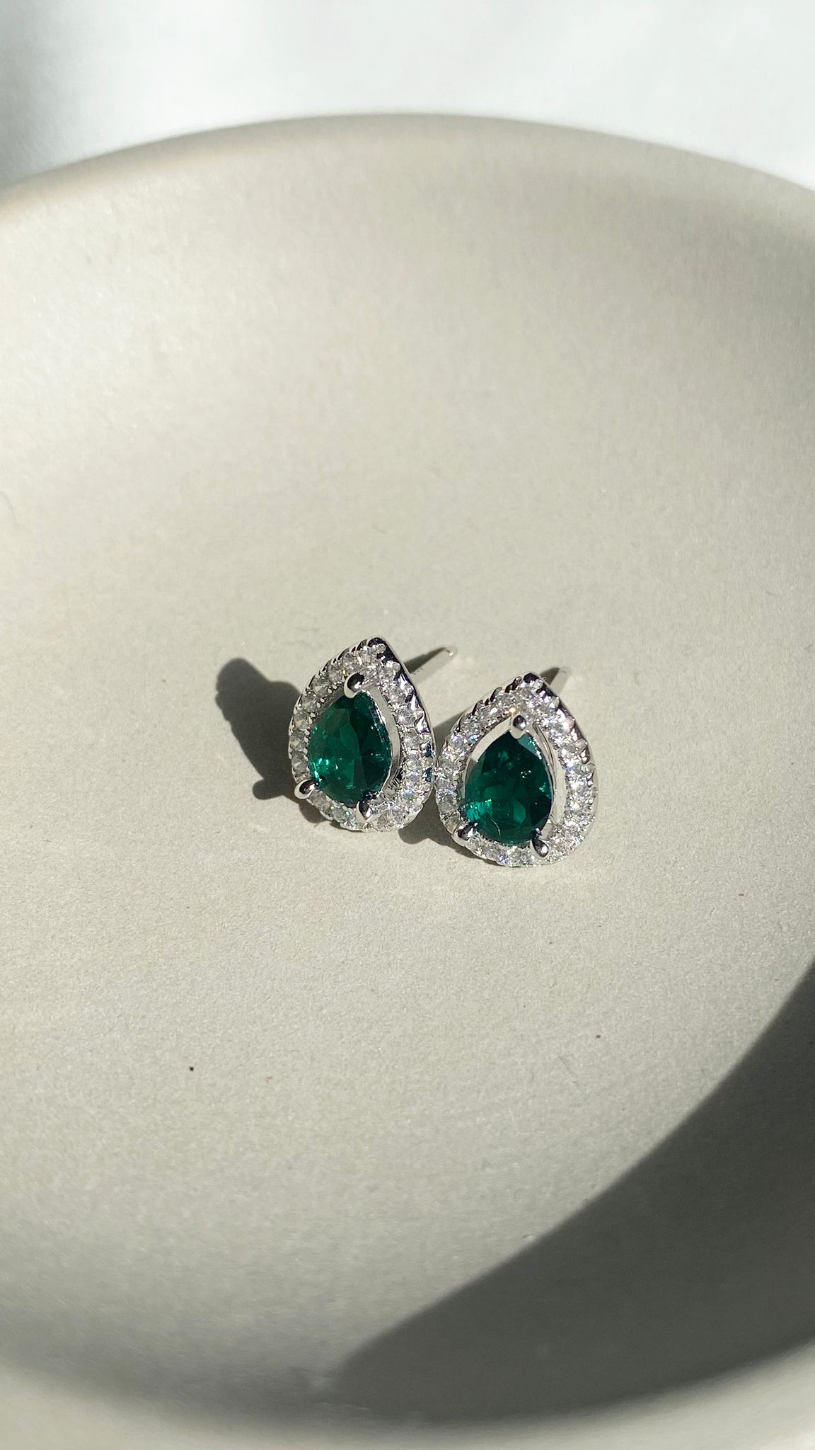 Emile Emerald Green Studs White Gold Plated