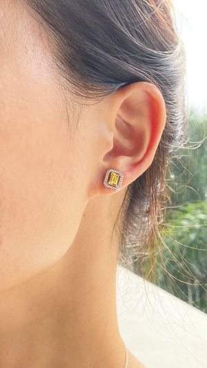 Eton Yellow Borderset Studs White Gold Plated