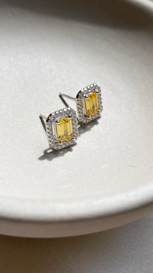 Eton Yellow Borderset Studs White Gold Plated