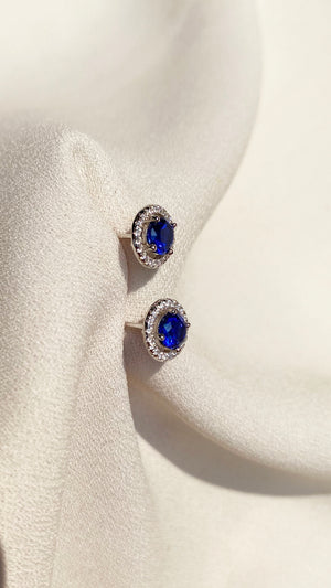 Gwen Sapphire Blue Studs White Gold Plated