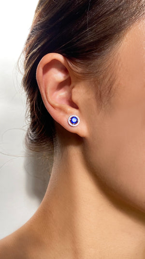 Gwen Sapphire Blue Studs White Gold Plated