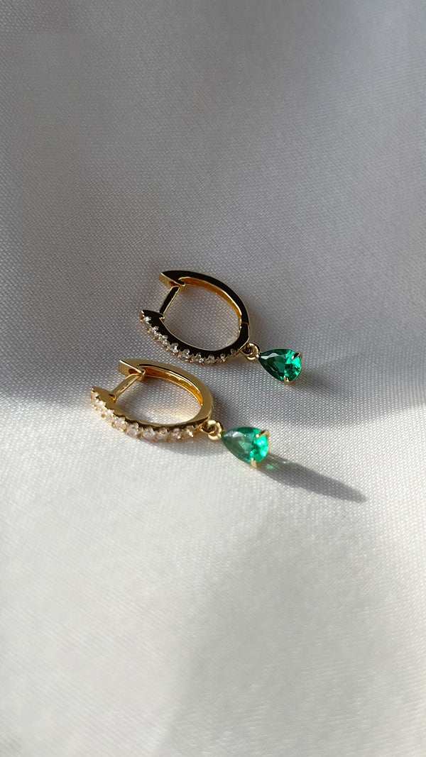Leni Emerald Green Hoop Earrings Gold Vermeil