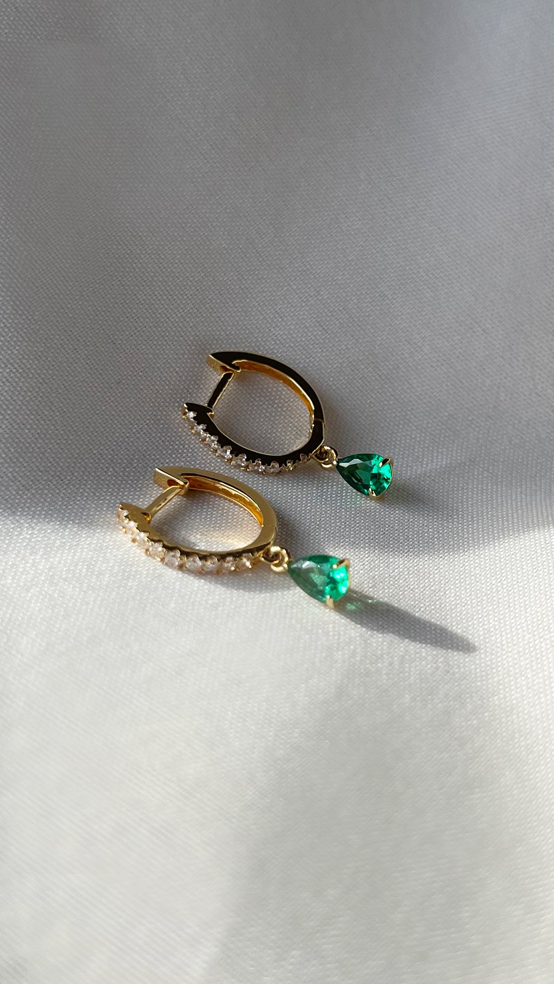 Leni Emerald Green Hoop Earrings Gold Vermeil