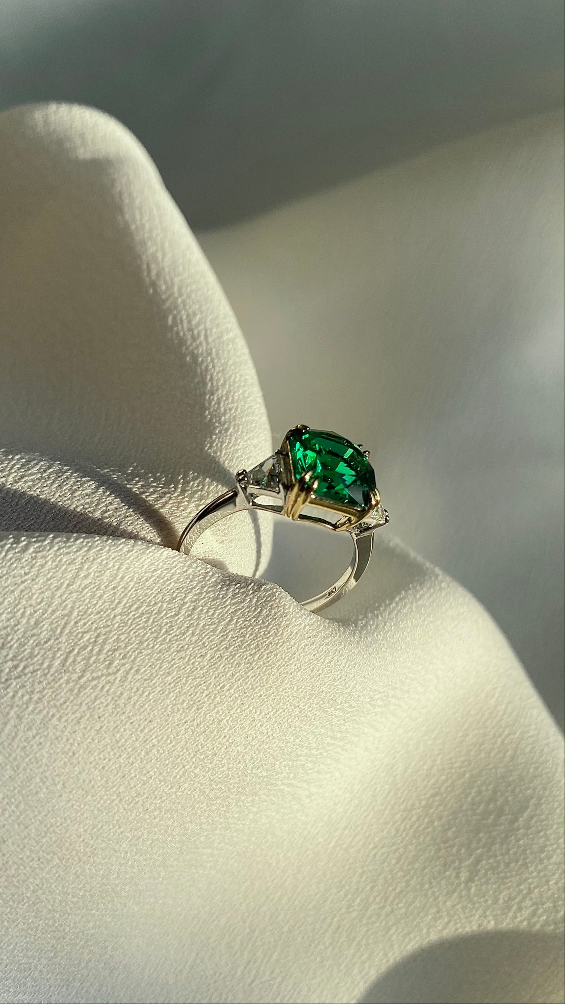 Leyton Flanders Emerald Ring White Gold Plated