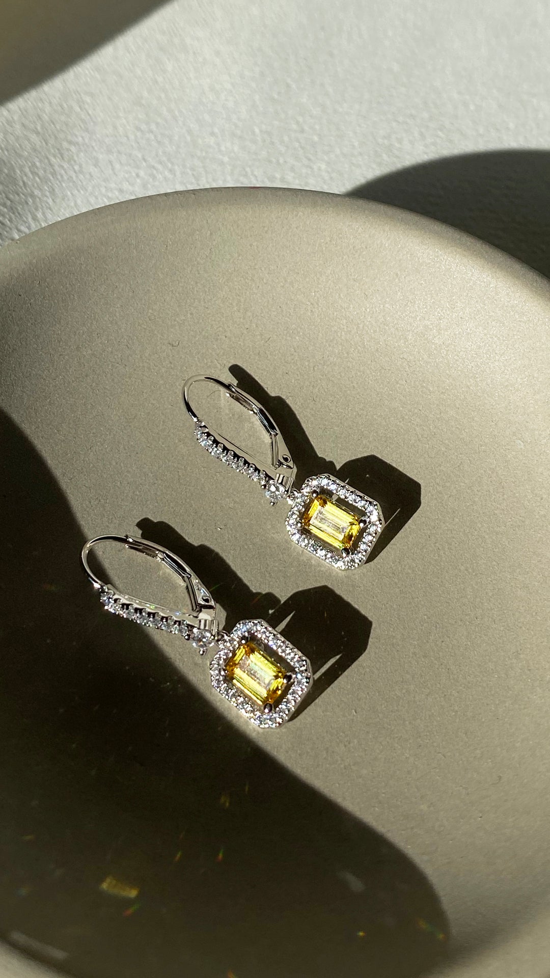 Moxie Yellow Emerald Borderset Drop Earrings