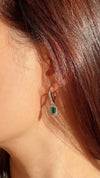 Moxie Emerald Green Borderset Drop Earrings White Gold Plated