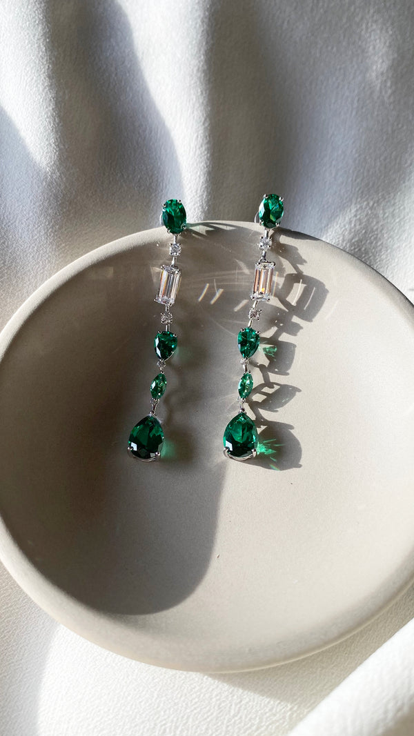 Oaklee Earrings Emerald Green Sterling Silver
