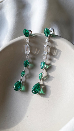 Oaklee Emerald Drop Earrings White Gold Plated