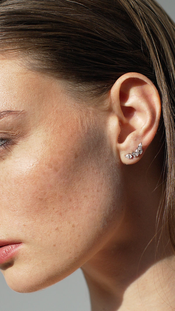 Petunia Stud Earrings 9K White Gold