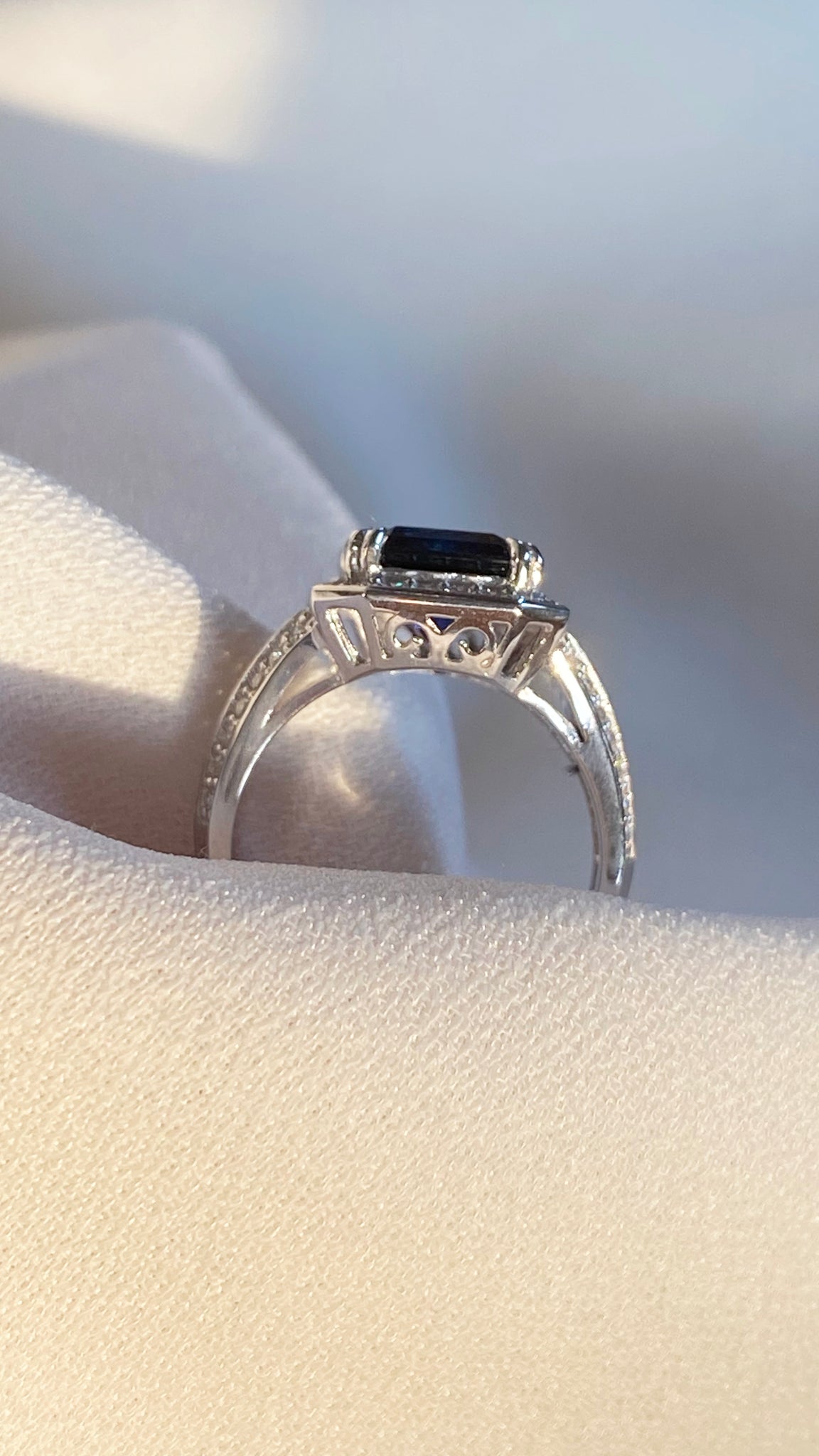 Percy Sapphire Ring White Gold Plated