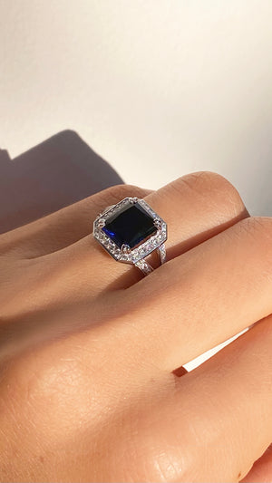 Percy Sapphire Ring White Gold Plated