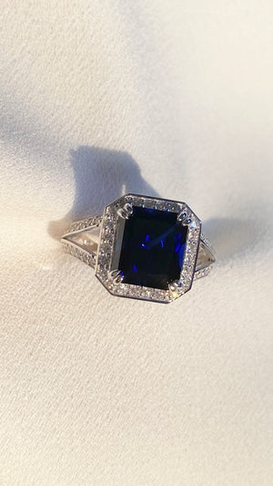 Percy Sapphire Ring White Gold Plated